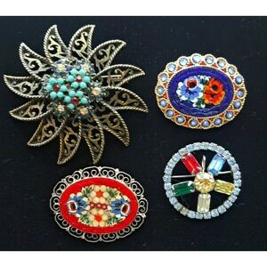 Vintage Rhinestone BSK Starburst Micro Mosaic Brooch Lot